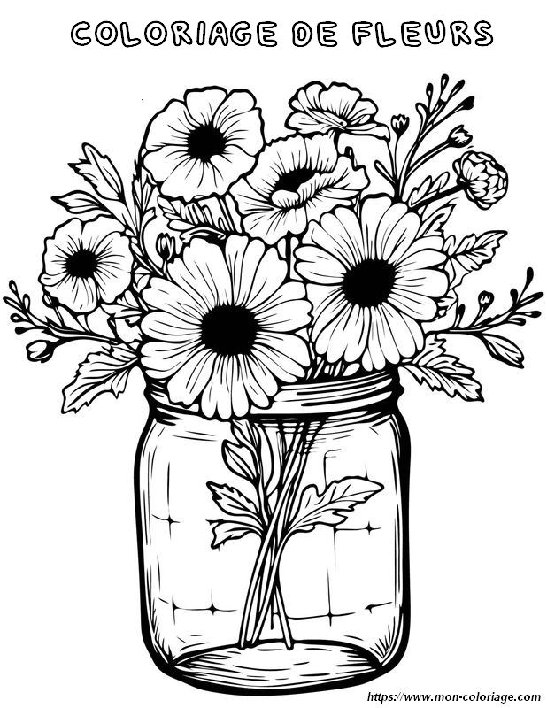 Coloriage de jolies fleurs dans un vase